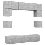 Set di Mobili Porta TV 8 pz Grigio Cemento in Legno truciolato