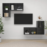 Mobile TV a Parete 4 pz Grigio Lucido in Legno truciolato