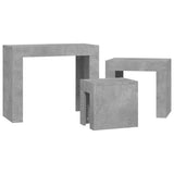 Tavolini Impilabili 3 pz Grigio Cemento in Legno truciolato