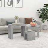 Tavolini Impilabili 3 pz Grigio Cemento in Legno truciolato