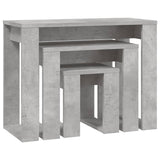 Tavolini Impilabili 3 pz Grigio Cemento in Legno truciolato