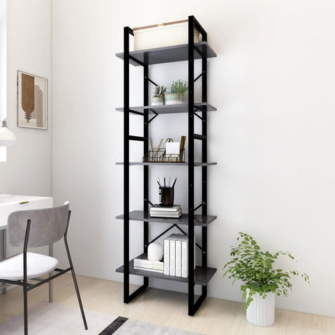 Libreria a 5 Ripiani Grigia 60x30x175 cm in Legno truciolato