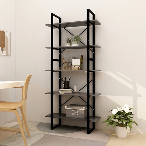 Libreria a 5 Ripiani Grigia 80x30x175 cm in Legno truciolato