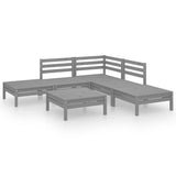 Set Salotto da Giardino 6 pz in Legno Massello di Pino Grigio