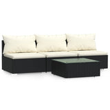 Set Divani da Giardino 4 pz con Cuscini in Polyrattan Nero
