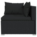 Divano a 3 Posti con Cuscini in Polyrattan Nero