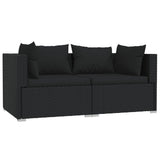 Set Divani da Giardino 3 pz con Cuscini in Polyrattan Nero
