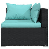 Divano a 3 Posti con Cuscini in Polyrattan Nero