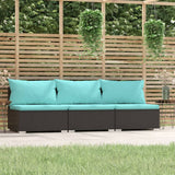 Divano a 3 Posti con Cuscini in Polyrattan Nero