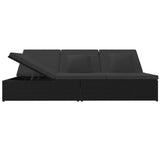 Lettino Prendisole Reclinabile con Cuscini in Polyrattan Nero