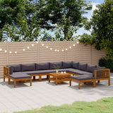 Set Divani da Giardino 11 pz con Cuscini in Massello di Acacia