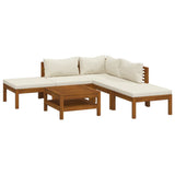 Set Divani da Giardino 6 pz con Cuscini Crema in Legno Acacia