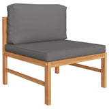 Set Divani da Giardino 4pz Cuscini Grigi Legno Massello di Teak