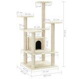 Albero per Gatti con Pali Tiragraffi in Sisal Crema 110 cm
