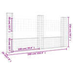 Cesto Gabbione a U con 3 Pali in Ferro 260x20x150 cm