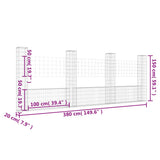Cesto Gabbione a U con 4 Pali in Ferro 380x20x150 cm