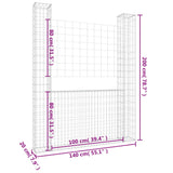 Gabbione a U con 2 Pali in Ferro 140x20x200 cm