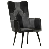 Poltrona Wingback Nera e Grigia in Vera Pelle