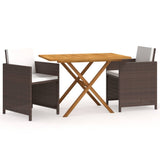 Set da Pranzo per Giardino 3 pz con Cuscini Marrone