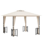 Gazebo con Teli Laterali e Doppio Tetto 3x3 m Crema