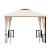 Gazebo con Teli Laterali e Doppio Tetto 3x3 m Crema