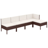Set Divani da Giardino 5 pz con Cuscini in Polyrattan Marrone