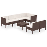 Set Divani da Giardino 8 pz con Cuscini in Polyrattan Marrone