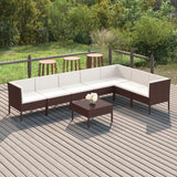 Set Divani da Giardino 8 pz con Cuscini in Polyrattan Marrone