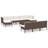 Set Divani da Giardino 11 pz con Cuscini in Polyrattan Marrone