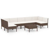 Set Divani da Giardino 8 pz con Cuscini in Polyrattan Marrone