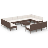Set Divani da Giardino 14 pz con Cuscini in Polyrattan Marrone