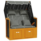 Strandkorb con Cuscini Polyrattan Legno Massello Nero e Grigio