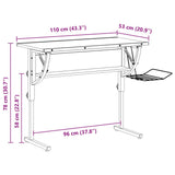 Scrivania Nera e Grigia 110x53x(58-87) cm truciolato e Acciaio