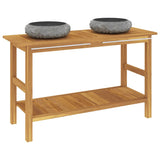 Mobile Vanità Bagno e Lavandini Marmo Nero Legno Massello Teak