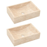 Mobile Vanità Bagno e Lavandini Marmo Crema Legno Massello Teak