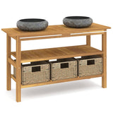 Mobile Vanità Bagno e Lavandini Marmo Nero Legno Massello Teak