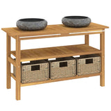 Mobile Vanità Bagno e Lavandini Marmo Nero Legno Massello Teak