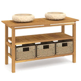 Mobile Vanità Bagno e Lavandini Marmo Crema Legno Massello Teak