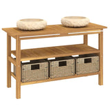 Mobile Vanità Bagno e Lavandini Marmo Crema Legno Massello Teak