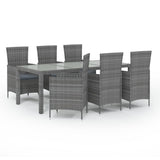 Set da Pranzo per Esterni 7 pz con Cuscini in Polyrattan Grigio