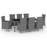 Set da Pranzo da Esterno 9 pz con Cuscini in Polyrattan Grigio