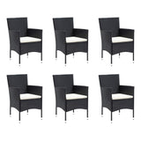 Set da Pranzo da Giardino 7 pz Nero con Cuscini in Polyrattan