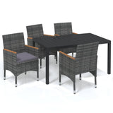 Set da Pranzo per Giardino 5 pz con Cuscini Polyrattan Grigio