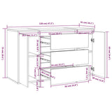 Credenza 3 Cassetti Rovere Fumo 120x41x75 cm Legno truciolato