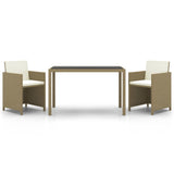 Set da Pranzo da Giardino 3 pz con Cuscini in Polyrattan Beige