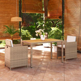 Set da Pranzo da Giardino 3 pz con Cuscini in Polyrattan Beige