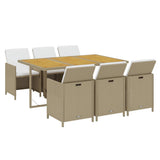 Set da Pranzo da Giardino 7 pz con Cuscini in Polyrattan Beige