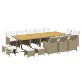 Set da Pranzo da Giardino 15 pz con Cuscini in Polyrattan Beige