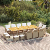 Set da Pranzo da Giardino 15 pz con Cuscini in Polyrattan Beige