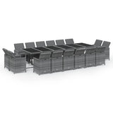 Set da Pranzo per Giardino 17 pz con Cuscini Polyrattan Grigio